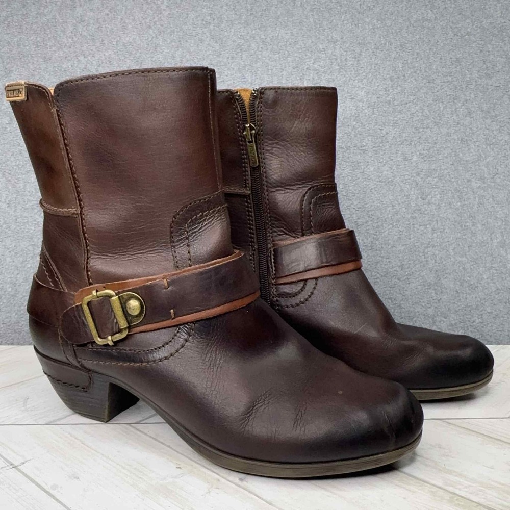Pikolinos Brown Ankle Boots‎ Calfskin Leather Brown Burnished Women's 39/8-8.5